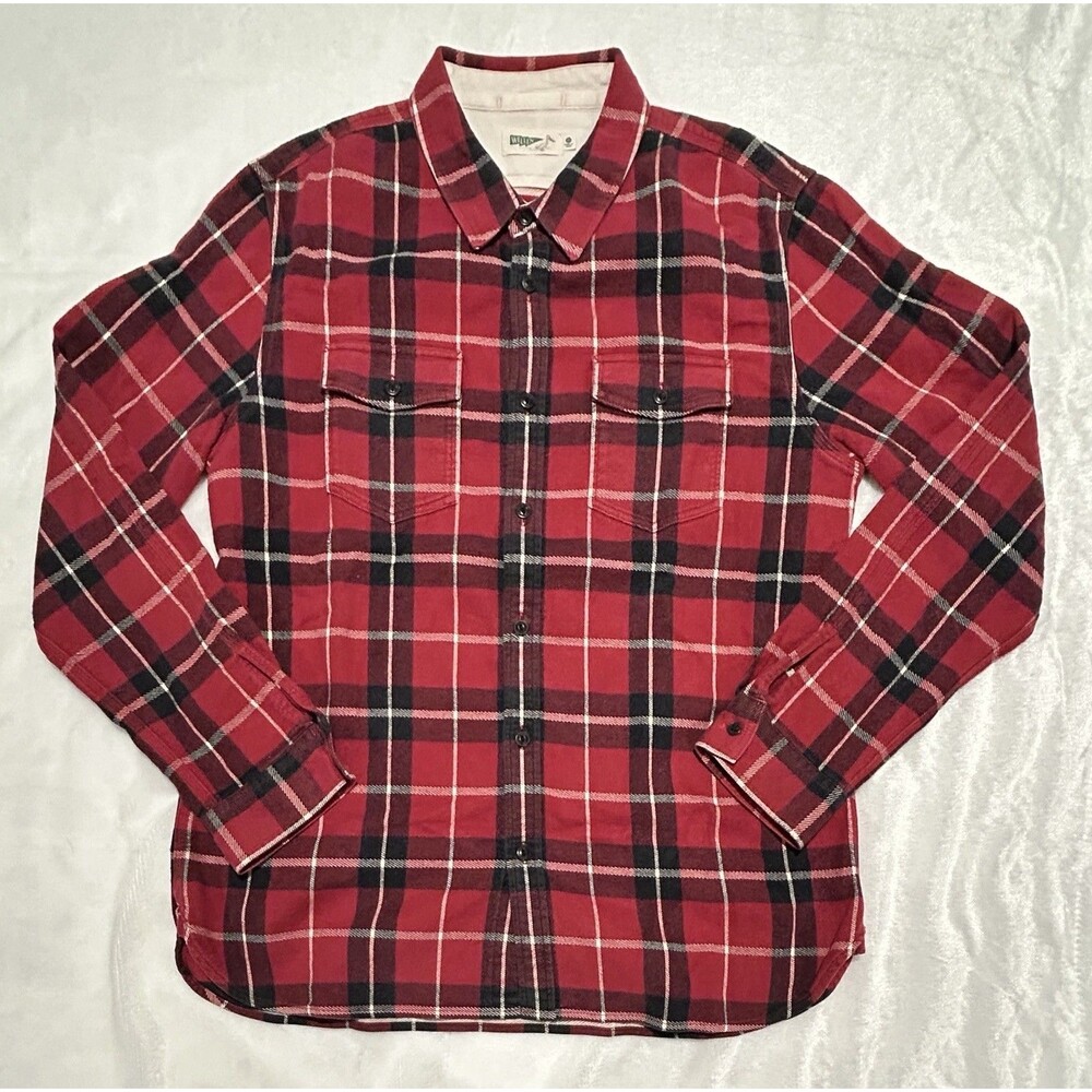Wellen Men’s Organic Cotton Heavy Flannel Red Black Plaid Button-Up Shirt XL